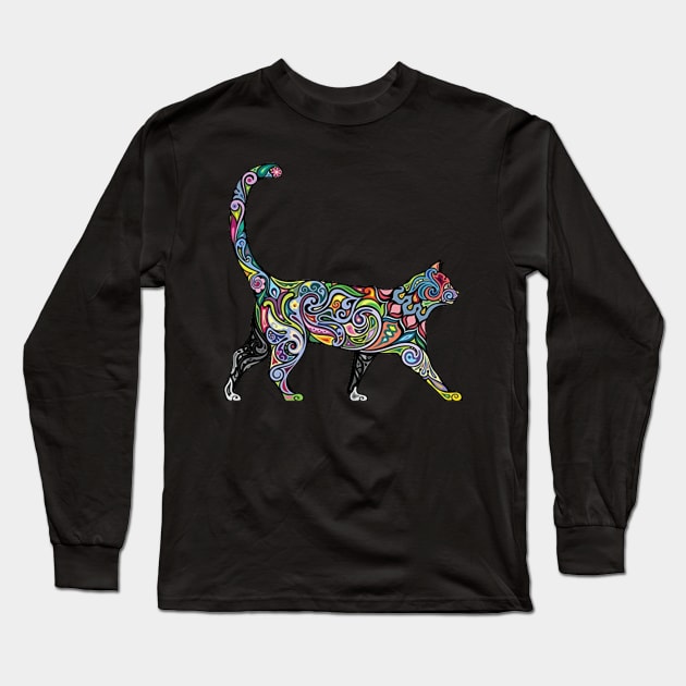 Trippy Cat Long Sleeve T-Shirt by kasmarkdsg